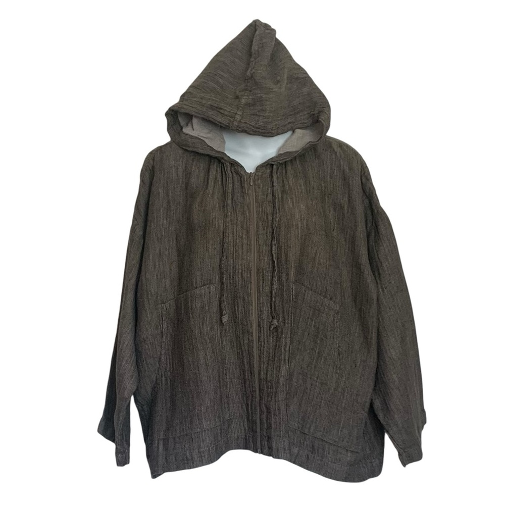 ESKANDAR 100% Linen Gauzy Zip-Up Hooded Jacket